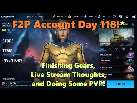 Marvel Future Fight: F2P Account Day 118!  Finishing Gears, Live Stream Thoughts, and PVP! 🎺🤓🤺