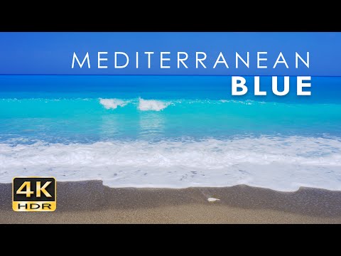 4K HDR Mediterranean Blue - Crashing Sea Waves - Ocean Surf Sounds - 60 fps - Relaxing Beach Video