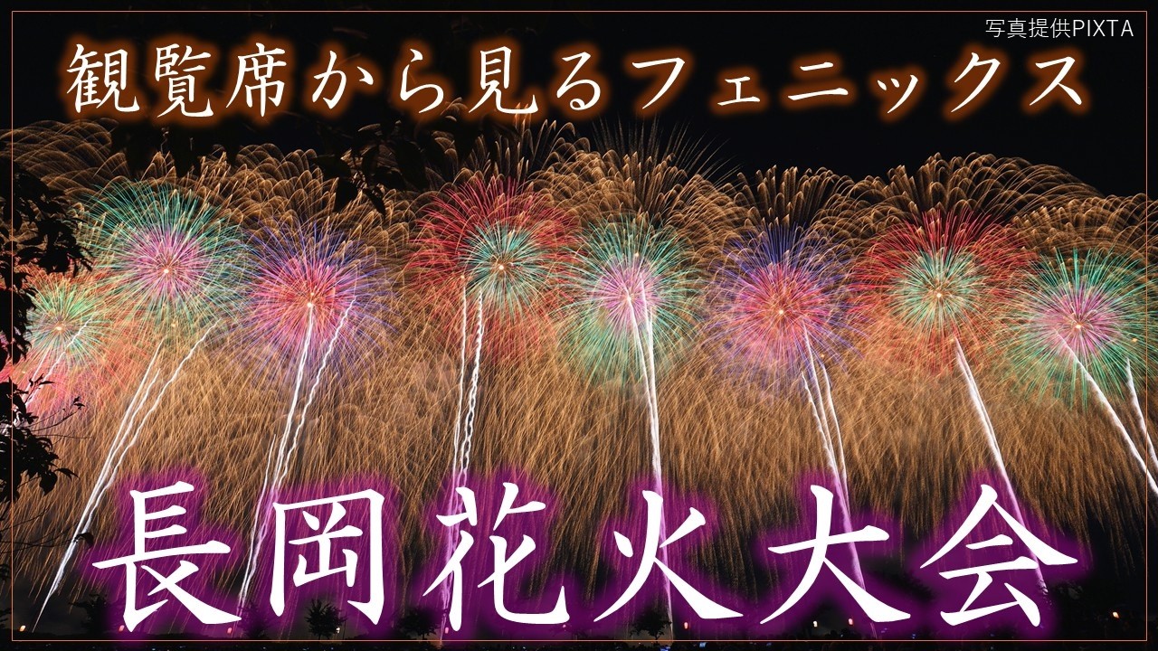復興祈願花火「フェニックス」を 観覧席から見る 長岡花火大会