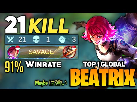 SAVAGE 21 Kills! Beatrix Best Build Offlane [ Top 1 Global Beatrix ] By Maybe は強い - MLBB