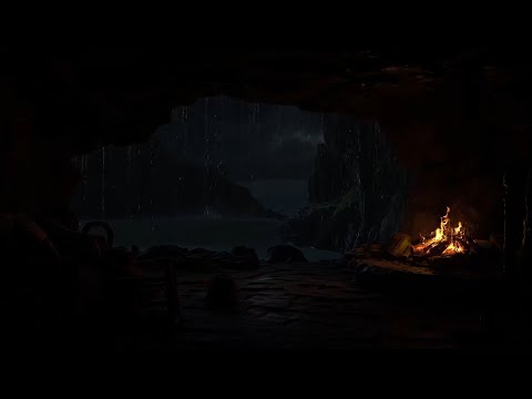 Cozy Cave - Rain, Fireplace & Thunderstorm Sounds to Sleep Instantly - Rainy Night