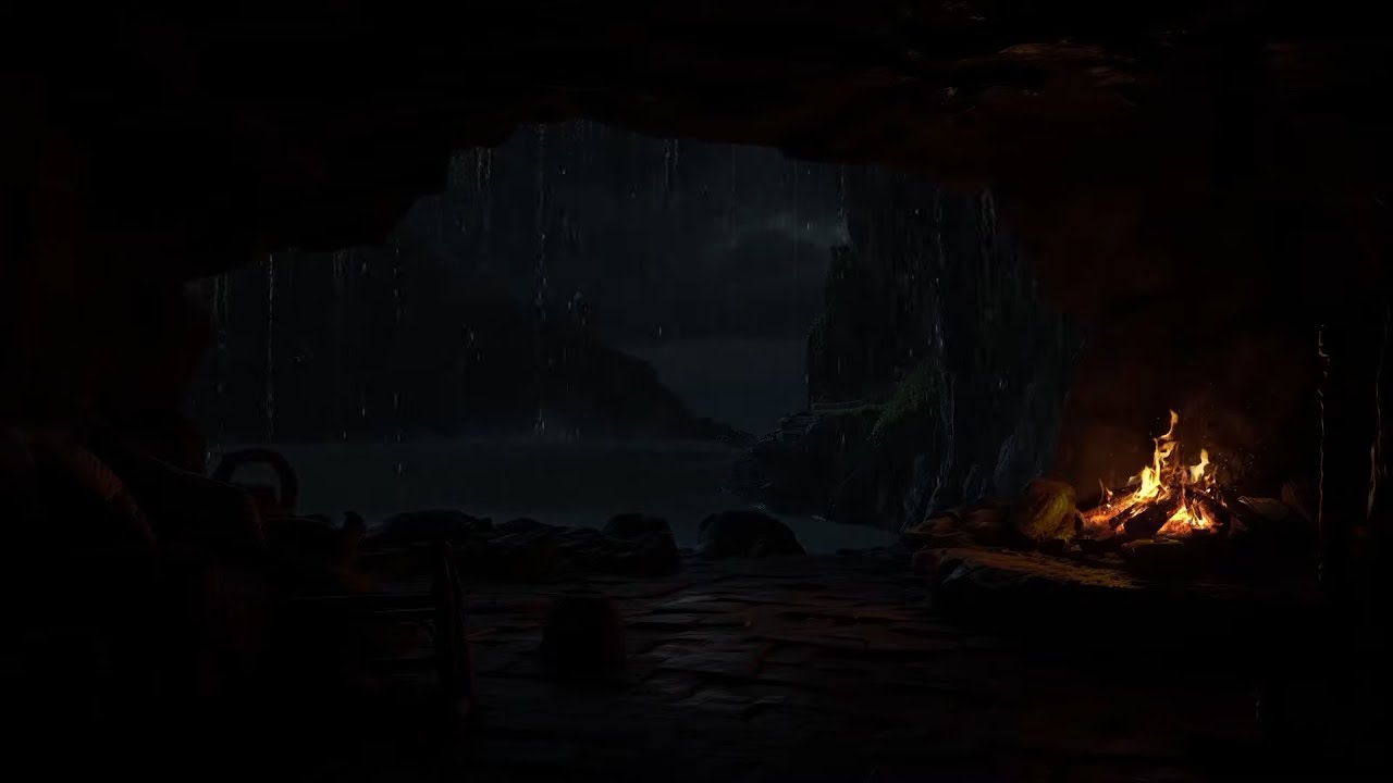 Cozy Cave - Rain, Fireplace & Thunderstorm Sounds to Sleep Instantly - Rainy Night