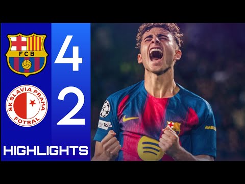 Slavia Prague vs Barcelona 2-4 Highlights & Goals | Fermín López Brace • Lewandowski & Olmo Gaols