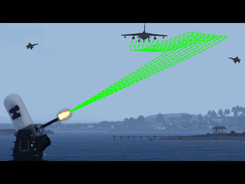 Air Defense System Shooting Down Incoming Fighter Plane - C-RAM - Phalanx CIWS - Simulation - ArmA 3