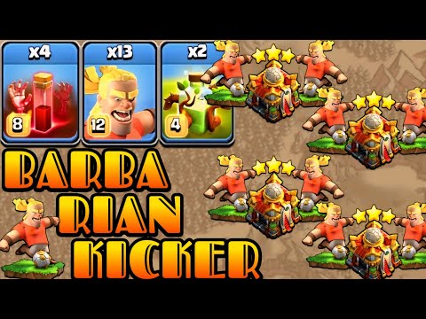 New Barbarian Kicker Attack Strategy With Overgrowth Spell! 13 Barbarian Kicker Th16 Attack Strategy