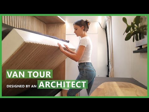 Van Tour with UNIQUE SLANTED LAYOUT  murphy bed + recirculating shower