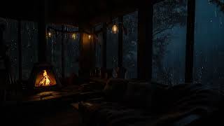 Rainy Night in a Wooden Cabin  | Cozy Fireplace & Rainfall for Deep Relaxation