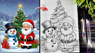 Download lagu Merry Christmas Drawing, Santa Claus Drawing, How To Draw Santa With Snowman, Christmas Tree Drawing mp3