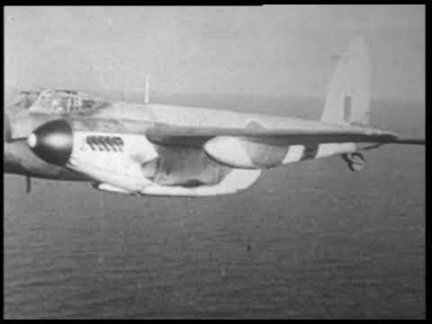 WWII RAF mosquito de havilland squadron attack german convoy in norwegian sea in the summer of 1944