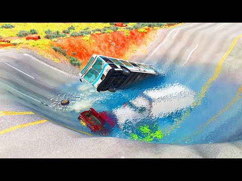 Cars vs Huge Water Potholes - BeamNG Drive