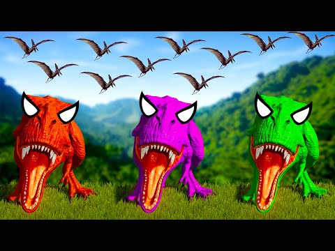 T-REX COLOR PACK vs ALLORAPTOR vs TYRANNOTITAN vs SPINOSAURUS - Jurassic World Evolution