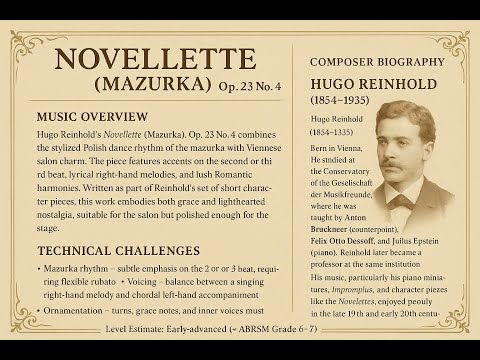 Novellette (Mazurka), Op. 23 Nr. 4 — Hugo Reinhold | Piano Study Guide (Music Sheet)