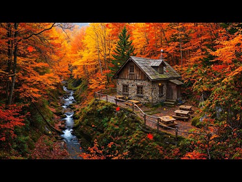 Autumn Cabin Jazz 🍂 Cozy Smooth Jazz in the Forest by the Stream