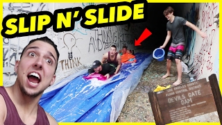 Turning HAUNTED &quot;DEVIL&#39;S GATE&quot; into a SLIP n SLIDE!!