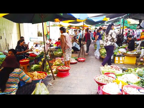 Natural Living In Phnom Penh Market -  Fresh Foods And People Activities