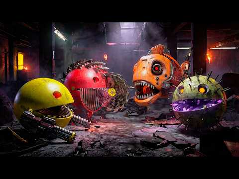 Pacman and Walking Robot Blade Battle Lava Robot Inside a Massive Moon Robot Labyrinth Adventure