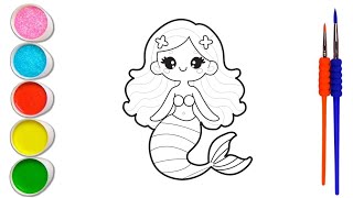 How to Draw a Mermaid Step by Step for Kids 💜Mermaid Drawing 🦀🐠 Fun Coloring for Kids and toddlers