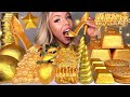 ASMR EDIBLE GOLD BARS 24 KARAT GOLD HONEYCOMB EDIBLE STILETTO UNICORN HORN JELLY MUKBANG 먹방