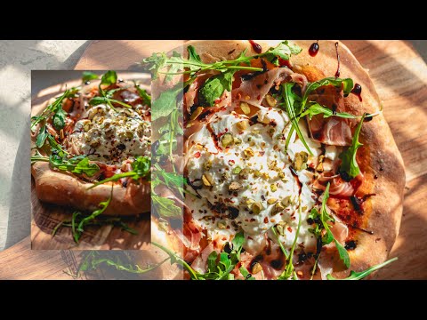 Burrata and Prosciutto Pizza with Arugula and Pistachios