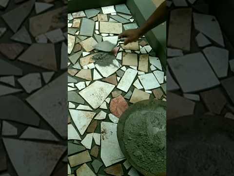 Create a low-cost floor design using broken tiles #construction #floor #tiles #shorts