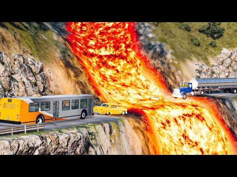 Car vs Lava River from Volcano– BeamNG.Drive