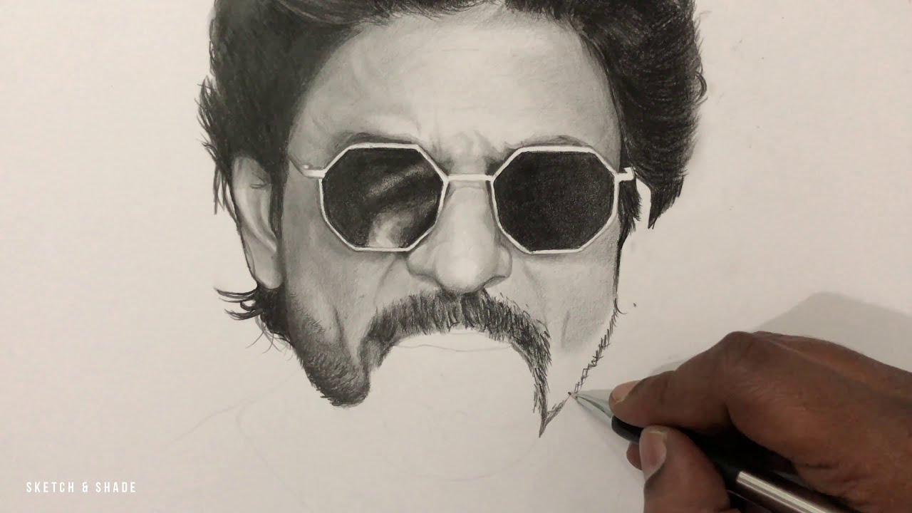 portrait drawing of shah rukh khan by sketch and shade