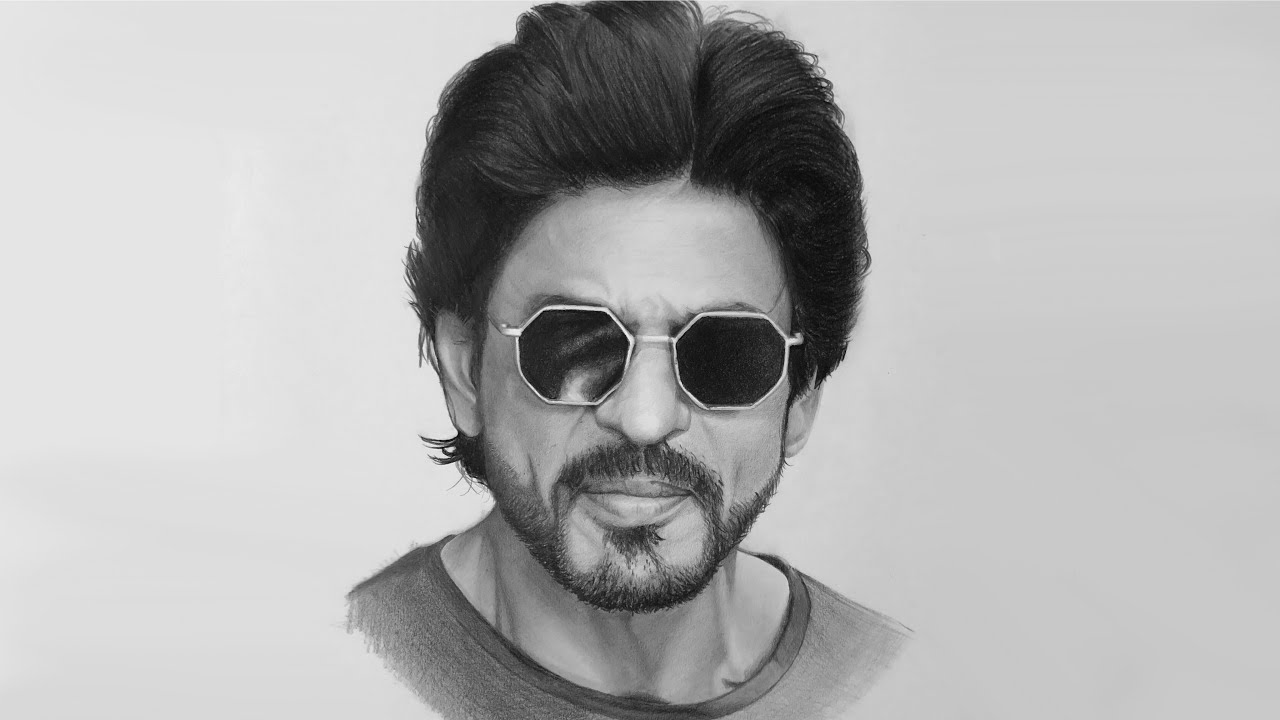 portrait drawing of shah rukh khan by sketch and shade