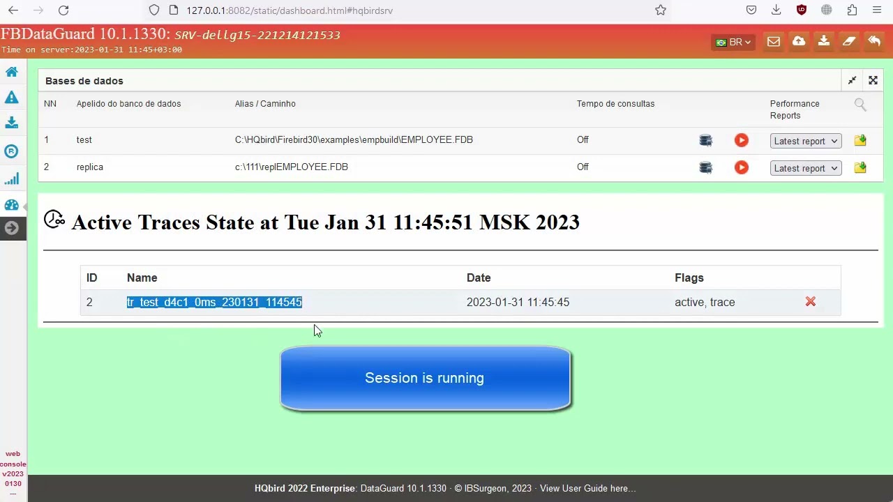 How to start Trace session for Firebird with HQbird