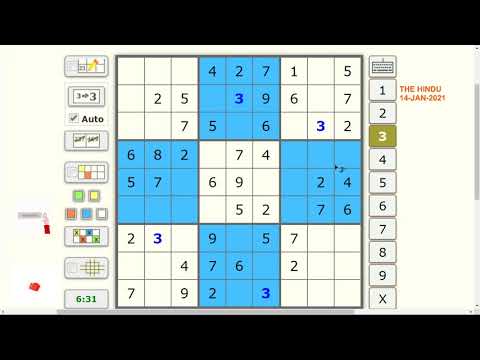 14 Jan 2021 | THE HINDU | SUDOKU | 1-STAR DIFFICULTY  | SOLUTION  #SUDOKU #DAILY