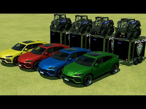 TRANSPORTING POLICE TRACTORS WITH LAMBORGHINI URUS WITH POLICE TRAILER! Farming Simulator 22