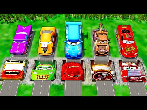 Mega Bus Eater & McQueen Eater & Train Eater Vs McQueen and Pixar cars! BeamNG. drive!