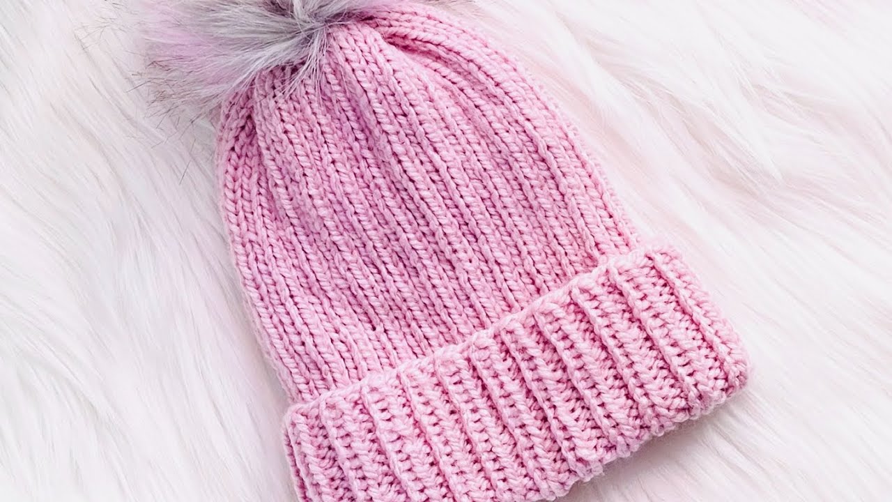 How to knit SUPER EASY Ribbed Knit Hat pattern for kids and adults LEFT HAND