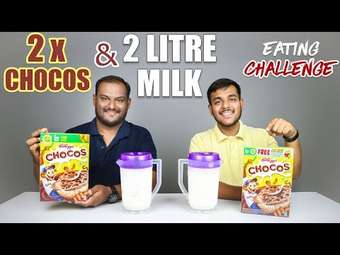 2 X CHOCOS WITH 2 LITRE MILK EATING CHALLENGE | Chocos And Milk Eating Competition | Food Challenge