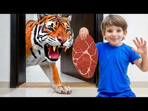 Feeding Giant Tiger at Home! Learn Wild Animals for Kids