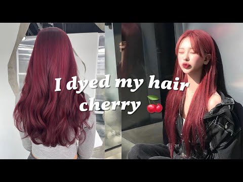 I dyed my hair cherry 🍒| ย้อมผมโทนสีเชอรี่ ไวน์เเดง...