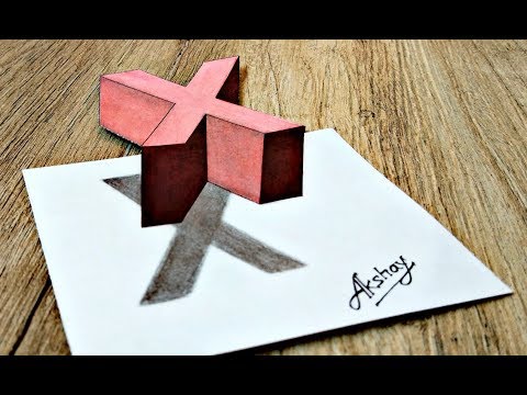 How To Draw 3d Floating Letter "X" - 3d Trick Art On Paper - Drawing 3D lettter