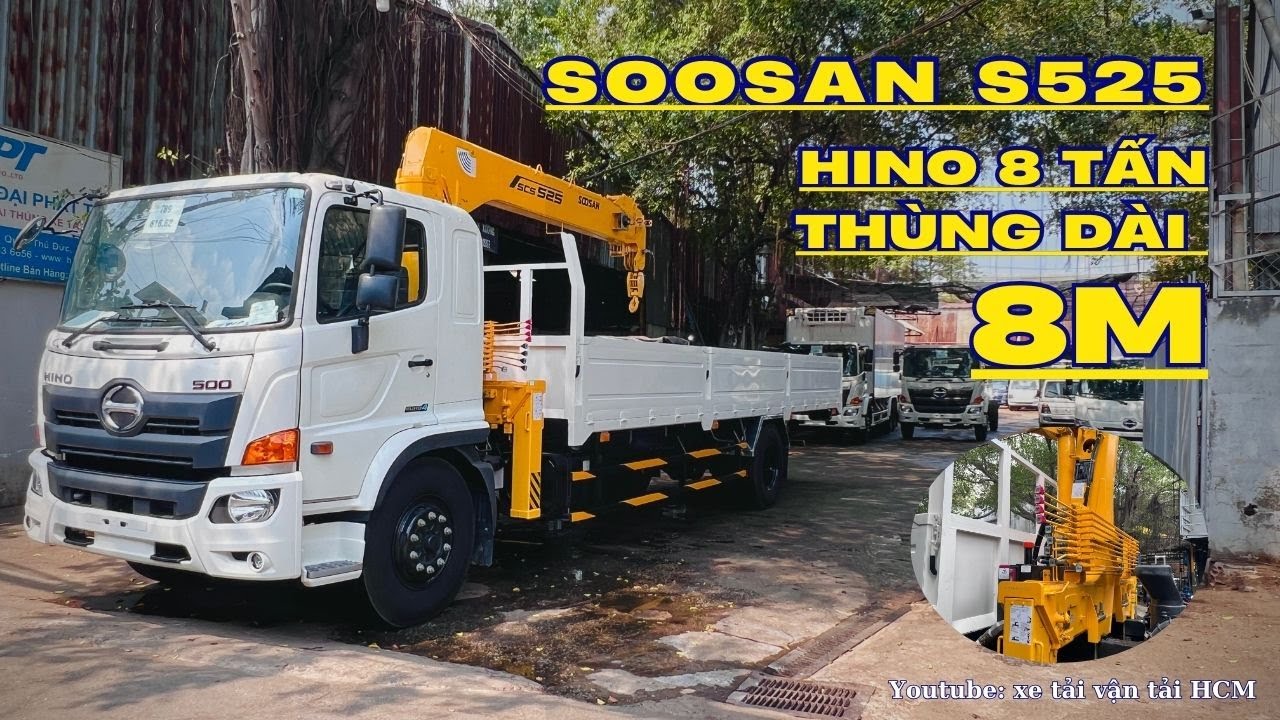 Hoàn thiện xe Hino 8 tấn gắn cẩu Soosan S525 thùng dài 8m | Xe tải vận tải HCM