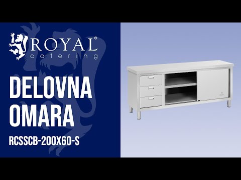 videoposnetek - Delovna omara - 200 x 60 x 85 cm - Royal Catering - nosilnost 600 kg - 3 predali