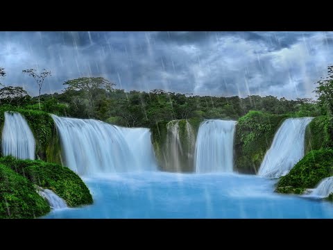 Heavy Rain & Powerful Waterfall Sounds | White Noise for Sleeping