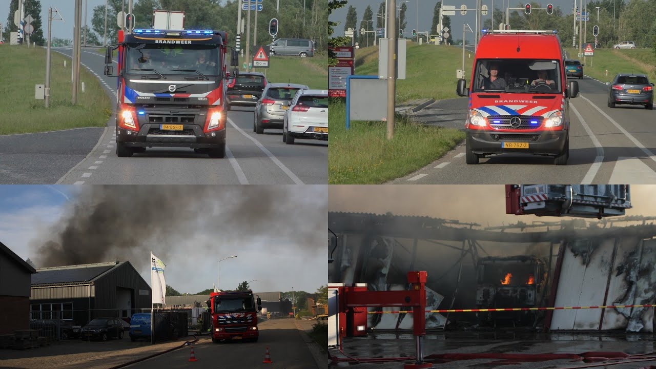 Brandweer Ede 07-2762 en Oosterhout 07-4521 met spoed naar grote brand in loods in Heteren