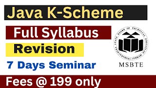 Java 7 Days  Full Syllabus Revision Seminar 4th Sem MSBTE Diploma | With Notes & Question Bank