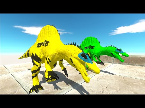 BATMAN BRACHIO FAMILY VS 2X BUMBLEBEE SPINO VS HULK T-REX - Animal Revolt Battle Simulator