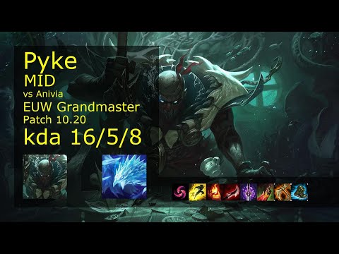 Pyke Mid vs Anivia - EUW Grandmaster 16/5/8 Patch 10.20 Gameplay