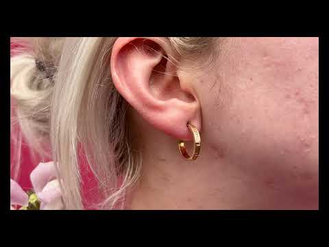 9ct Gold Greek Key Design Hoop Earrings - 17.5mm Diameter #X0684