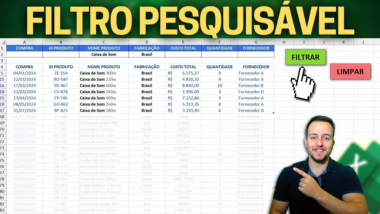 Filtro Dinâmico Avançado no Excel | Campo de Pesquisa | Botões Interativos | Como Fazer