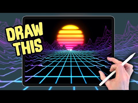 RETROWAVE Landscape drawing tutorial in procreate