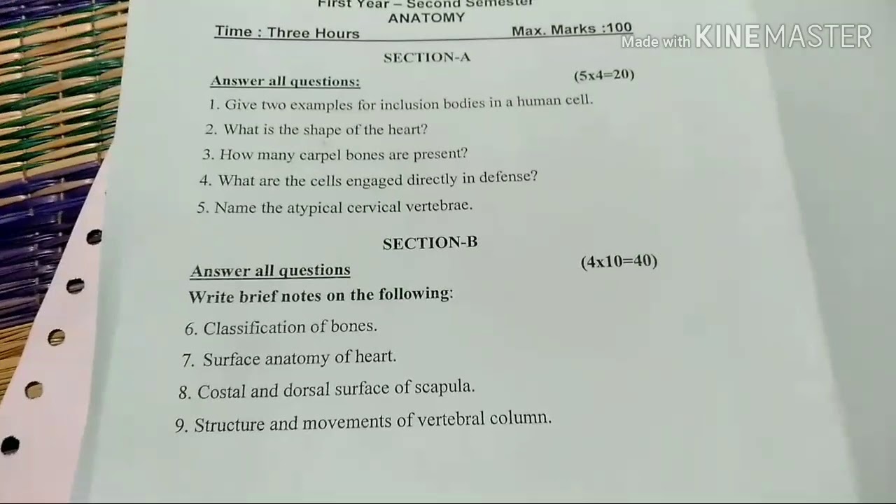 Bpt - First year question paper - Anatomy