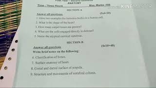 Bpt - First year question paper - Anatomy