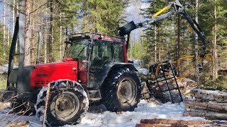 Puun ajoa traktorilla -Valtra 6250 country 700 pro+country 110