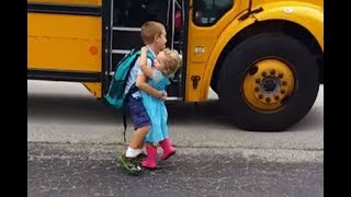 Cute Babies Waiting Big Brother and Sister go Home Back on the School bus Compilation